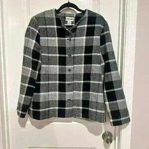 Alfred Dunner Women’s Size 14 Plaid Black Gray Career Blazer Jacket